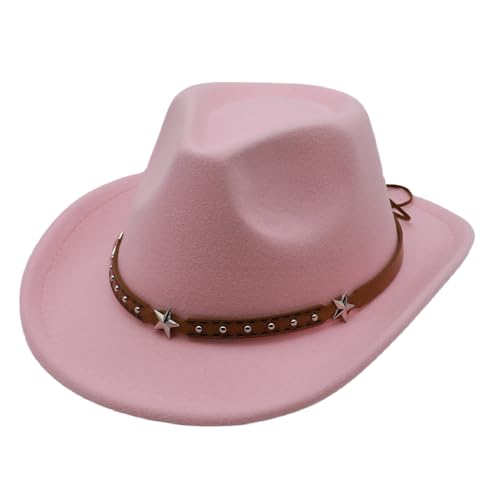 Kids Cowboy Hat for Girls Western Cowgirl Hat with Buckle Belt Pink Wide Brim Fedora Hat