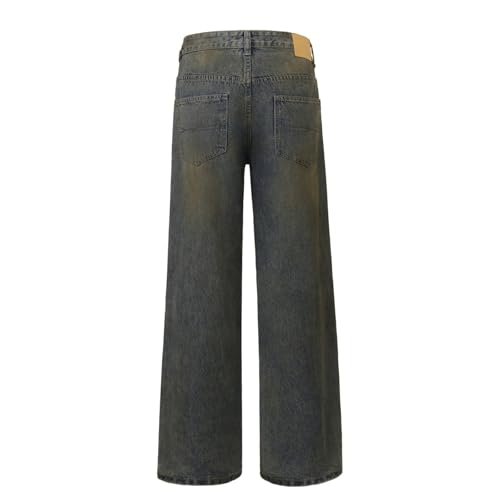 Jeans Pants Trouser Denim Retro Trendy Street Tear Hole Make Old Spray Personalized Washed Straight Leg for Men4