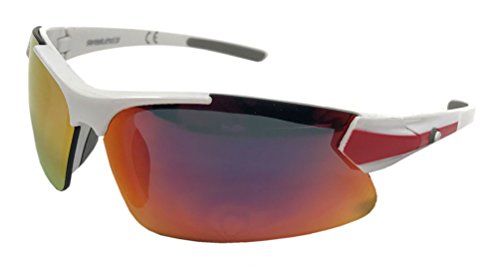 Rawlings Kids Sunglasses for Baseball and Youth Softball Sunglasses - 100% UV Lightweight Poly Lens with Stylish Shield Lenses - White/Red