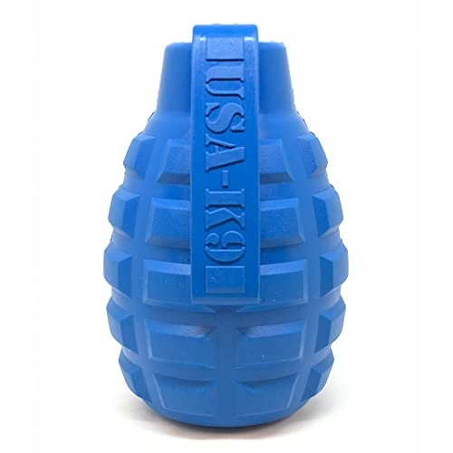 SodaPup USA-K9 Grenade – Durable Dog Treat Dispenser and Chew Toy Made in USA from Non-Toxic, Pet Safe, Food Safe Natural Rubber Material for Mental Stimulation, Problem Chewing, Calming Nerves & More
