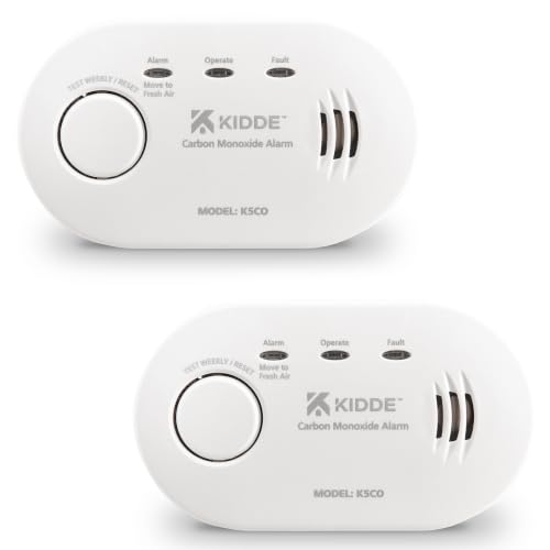 Twin Pack Kidde 5CO Battery Powered Carbon Monoxide Alarm and Detector - 10 Year Sensor Life with AA Batteries
