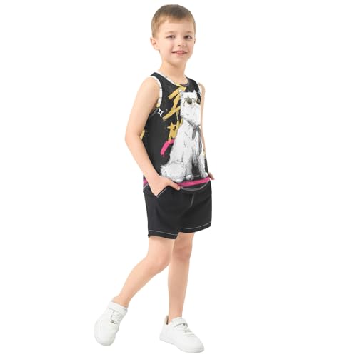 Boys' Tank Top Shirt White Cat Sleeveless T-Shirts4