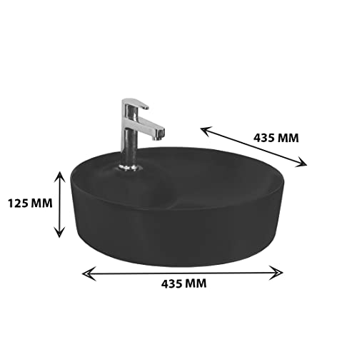 Image of Table Top Wash Basin for Bathroom | Counter Top Wash Basin /Sink for Living Room with Pop up Drain (17.12 x 17.12 x 4.2 Inch, Sera (Black Matt))