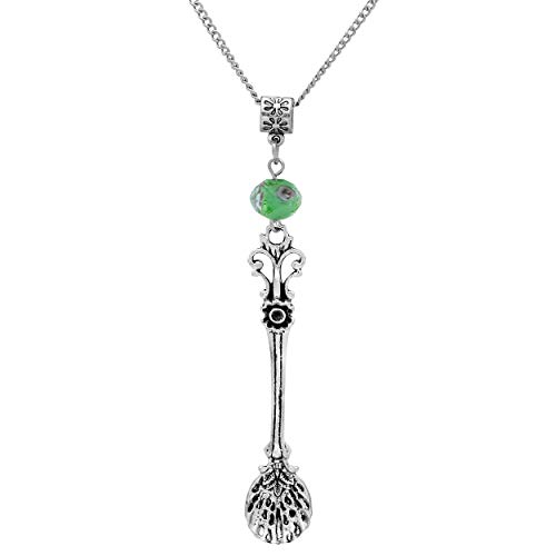 Art Attack Snuff Spice Spoon Kief Catcher Necklace Antique Burnished Vintage Tea Floral Flower Bead Metal Sailor Pendant (Green)
