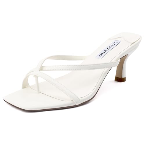 Strappy Kitten Heels for Women Square Open Toe Heeled Thong