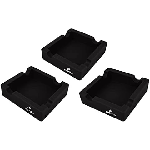 Cigar Ashtrays for Outdoors from Pardo - 3 Pcs Silicone Ashtray for Large Ring Gauge Cigars with Built-in 4X Cigar Holder - Unbreakable Cigar Ashtrays for Patio - Black Cover