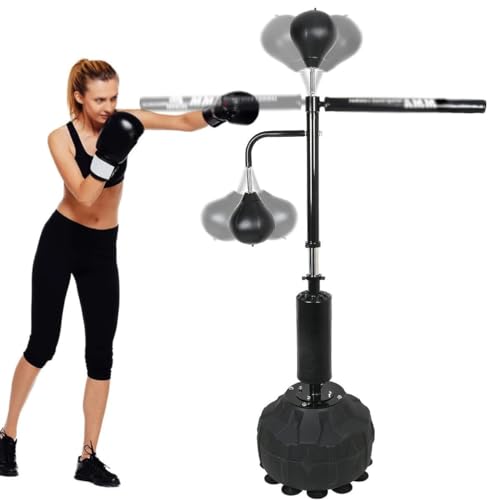 3-in-1 Standing Punching Bag Stand with 2 Speed Balls, 360° Rotation Bar, Adjustable Height Boxing Equipment for Home Gym Training