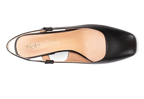 NobleOnly Womens Slingback Chunky Heels Pumps Comfortable Leather Square-Toe Block Mid-Heels Office Classic Shoes 7.5 CM Heel3