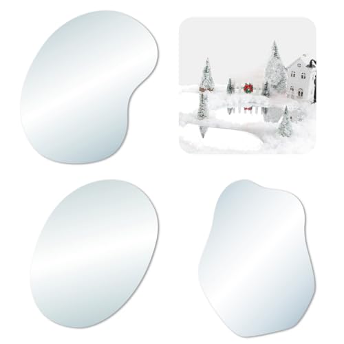 VANSUN 3PCS Real Glass Mirror Lake for Christmas Village Premium Ice Skating Pond for Miniature Winter Scenes High-Clarity Frozen Lake Display for Christmas Village Decorations