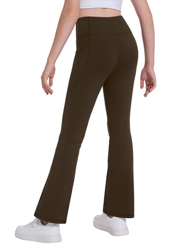 Desol 2 Pack Girls Fleece Lined Flare Leggings with Pockets High Waisted Yoga Pants Winter Bell Bottom Thermal2