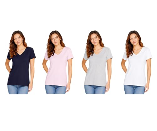 T-shirt manches courtes col en V femme coton basique décontracté multicolore