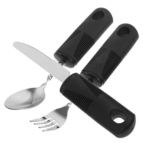 FELTECHELECTR 3個高耐久で変形しにくい適応型食器点 曲げ可能な抗振動フォーク スプーン ナイフ 介護や にな高齢者用テーブルウェア