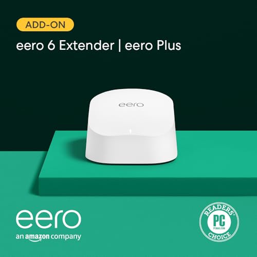 Image of Amazon eero 6 mesh wifi extender with 1-month free eero Plus (auto-renews) - Add up to 1,500 sq. ft. of Wi-Fi 6 coverage to your existing eero mesh wifi network