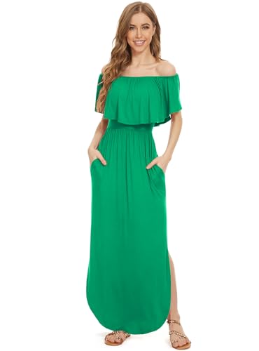 Image of LILBETTER Womens Off The Shoulder Ruffle Party Dresses Side Split Beach Maxi Dress