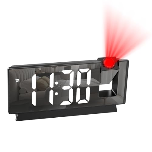 LOFICOPER Projektionswecker, 7,8' LED Digitaler Projektionsuhr Spiegeluhren mit Temperatur & Datum, 4 Helligkeitsstufen, Memory-Funktion, 1.5m USB, Wecker mit Projektion für Schlafzimmer, Wohnzimmer