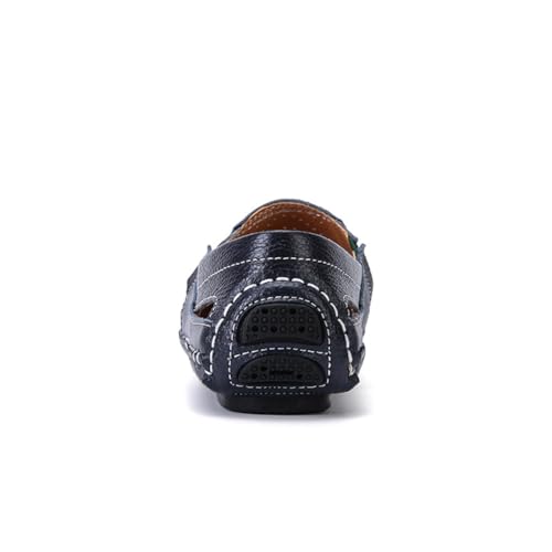 Image of Men's Breathable Summer Genuine Leather Sandal Perforated Casual Walking Driving Flats Shoes