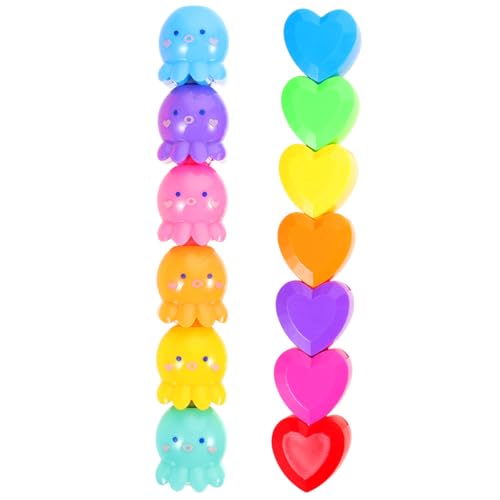 LALAFINA Rotuladores Fluorescentes de Plástico 2 Piezas Diseño de Pulpo y Corazón Resaltadores Portátiles para Estudiantes Iluminador Estético para Notas y Material Escolar