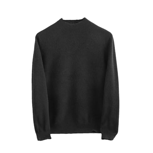 Men's Half High Collar Knitted Sweater Business Classics Loose Casual Warm Wool Sweater Solid Pullover Black