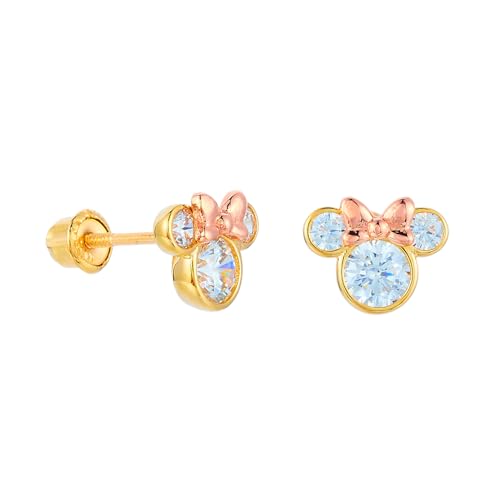 14k REAL Two Tone Gold Mouse CZ Stud Earrings with Screw Back