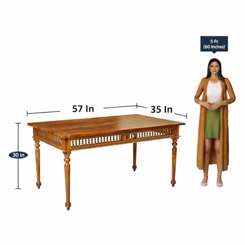 Image of BN Furniture Solid Sheesham Wood 6 Seater Dining Table Set | Traditional Handcrafted Wooden Dining Set with Cushioned Chairs | Honey Finish