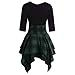 Produktbild Sommerkleid Damen Kleid Einfarbig Halbe ÄRmel Rundhals Ausschnitt Saum Mit Kariert Mit Kordeln MiniKleid Party Kleider Blusenkleid UnregelmäßIger LäSsige Lange Shirt Kleider Piebo (Y-Grün, M)