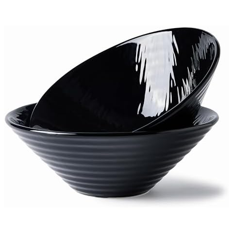 BICETTO Ramen Bowl Set 45oz, 8inch - Durable & Stylish - Perfect for Ramen, Pho, Soup, Salad, and Noodles - Microwave & Dishwasher Safe - Elegant Design - Ramen Noodle Bowl (Ebony Grace, 8 inch) Cover
