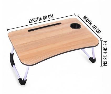 Image of MemeHo Multi-Purpose Foldable Laptop Table for Bed & Sofa | Portable Study Desk, Breakfast & Reading Table | Ergonomic Design, Non-Slip Legs | Fits up to 17 inch Laptop with Cup Holder (Wood)