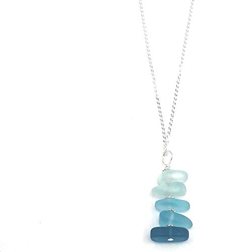 Beachy Blue Fade Stacked Sea Pebble Pendant Necklace by Aimee Tresor Jewelry3