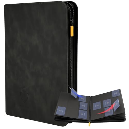 Card Guardian - 9 Pocket Premium Binder with Zipper for 504 Cards - Side Loading Pockets for Trading Card Games TCG (Black)