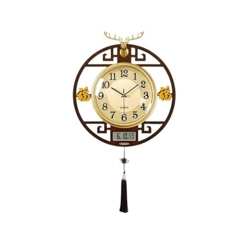 Horloge quartz avec affichage de calendrier et cadre en bois de style créatif chinois