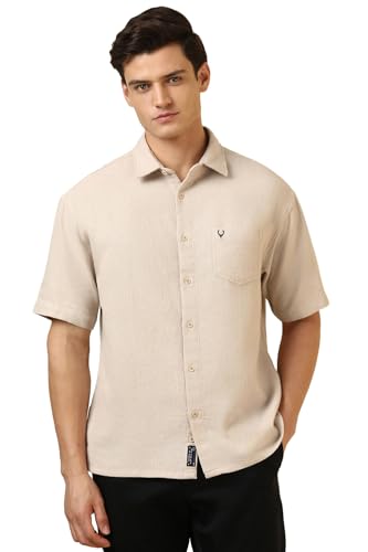Image of Allen Solly Men's Textured Casual Shirt | Drop Shoulder | Half Sleeve | Relaxed Fit | Casual & Streetwear Style
