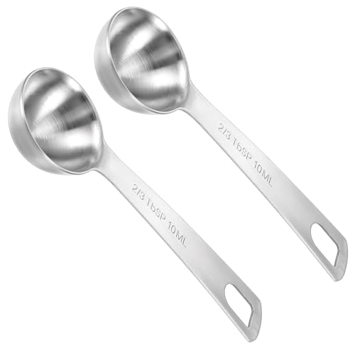 2 Stück Messlöffel Edelstahl 10 ml Silberner Kaffeemesslöffel Measuring Spoons mit Langem Griff für Teelöffel Messlöffel, Gewürzlöffel