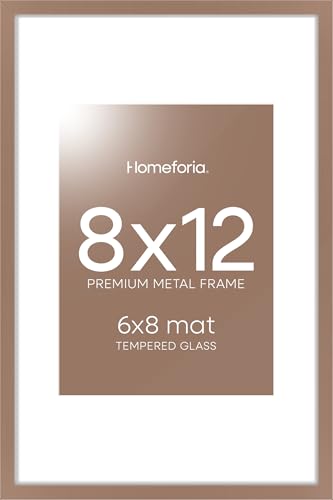 Image of Homeforia 8x12 Mocha Picture Frame, High-End Metal, 6x8 Mat, Glass | High End Aluminum, Tempered Glass, Acid-Free 6x8 Removable Mat, 8x12 in Edge-to-Edge Display 12x8, Wall Kit, Set Of 1