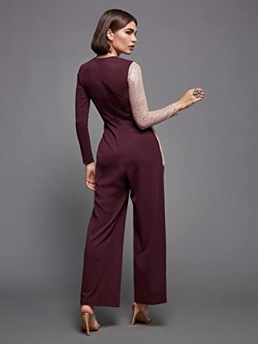 Image of Miss Chase Women's Halter Neck Sleeveless Solid Wide Leg Sequin Paneled Regular Length Jumpsuit