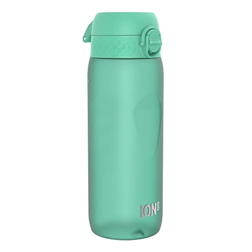 Ion8 Water Bottle, 750 ml/24 oz, Leak Proof, Easy to Open, Secure Lock, Dishwasher Safe, BPA Free, Flip Cover, Carry Handle, Soft Touch Contoured Grip, Easy Clean, Odour Free, Carbon Neutral, Teal
