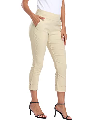 Image of HDE Pull On Capri Pant for Women w /Pockets Elastic Waist Cropped Work Pant