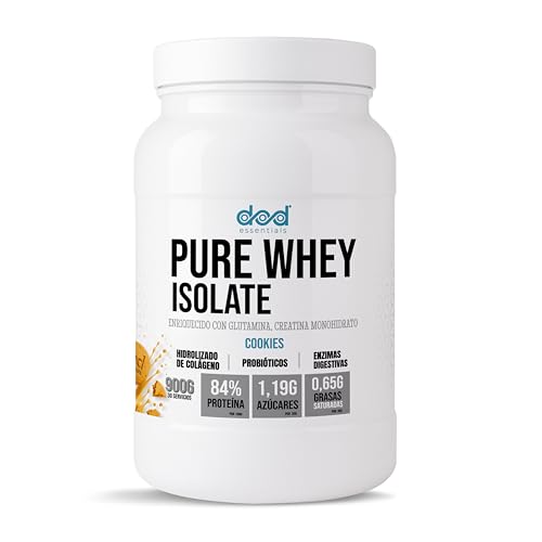 DoD Essentials Pure Whey Isolate 84% proteína+Colágeno hidrolizado+Creatina+Glutamina Con probióticos y enzimas digestivas Baja en lactosa y azúcares Recuperación (Galleta 900g)