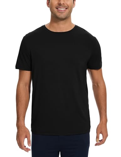 GYS Bamboo-derived Viscose Men's Pajama Tops Summer Short Sleeve Basic Sleep Shirt, Black, Medium