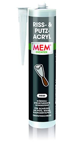 MEM Riss- und Putz Acryl, Acrylat-Dichtstoff für strukturierte oder mineralische Untergründe, Innen und außen anwendbar, Überputzbar und überstreichbar, Lösemittelfrei, 300 ml Kartusche, Weiß