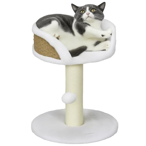 PawHut Kratzbaum Katzenkratzbaum für Indoor Katzen Kätzchen Spielturm Aktivitätszentrum Kletterständer mit baumelndem Ball Weiß PawHut Kratzbaum Katzenkratzbaum für Indoor Katzen Kätzchen Spielturm Aktivitätszentrum Kletterständer mit baumelndem Ball Weiß