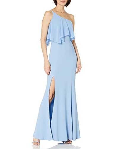 Dress the Population Women s Faith One Cold Shoulder Flounce Gown with Slit, Ice Blue, l