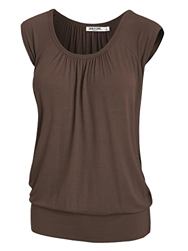 LL WT1054 Womens Solid Short Sleeve Sweetheart Top L Brown