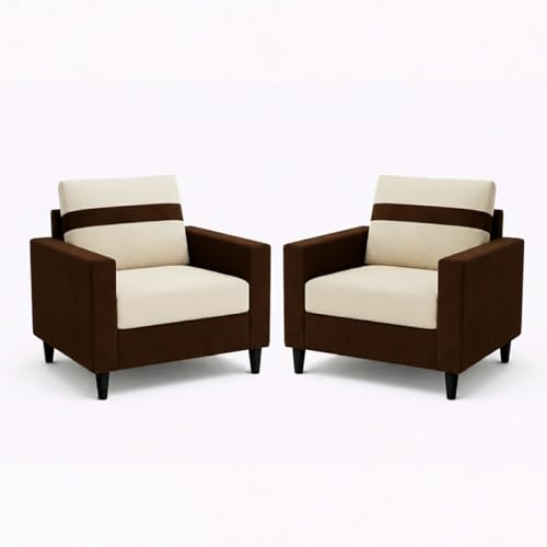 Image of Hakuna Plush Velvet 3 Seater + 1 Seater + 1 Seater Sofa Set | Silken Velvet Upholstery | Golden Legs | Designer Set for Living Room & Office Spaces (Dark Brown - Cream)
