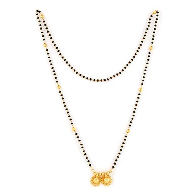 Women's Traditional Temple Forming One Gram Gold Stylish Wedding Meenakari Wati Tanmaniya Copper Black Mangalsutra chain golden - MS-ME915