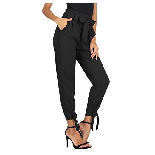 GRACE KARIN Women Solid Casual Work Trousers High Waist Ruffle Bow Tie Pants L Black