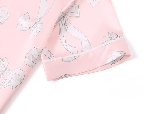 Image of Topgal Girls Satin Pajamas, Coat Style Silky Button Up, Size 6-16 | 2-Piece Button-Front Design; Easy Dressing; Relaxed Home Wear; Bedtime, Lounging, Sleepovers and Gifting
