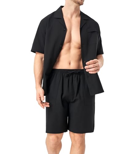 DAVID ARCHY Men's Pajamas Set – 100% Cotton Pajamas for Men Summer Short Sleeve Lightweight Lounge PJs with Pockets