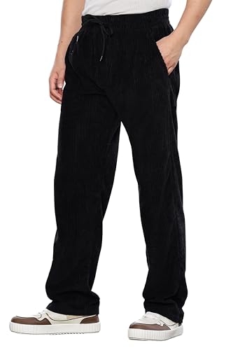 Image of SWADESI STUFF Men's Corduroy Trousers | Mid-Rise Relaxed Fit | Cotton Blend Joggers with Flexi Waistband