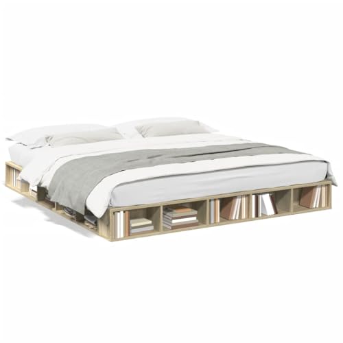 vidaXL Bettgestell, Bett mit Stauraum für Schlafzimmer, Bettrahmen mit Lattenrost, Schlafzimmerbett Doppelbett, Sonoma-Eiche 200x200cm Holzwerkstoff vidaXL Bettgestell, Bett mit Stauraum für Schlafzimmer, Bettrahmen mit Lattenrost, Schlafzimmerbett Doppelbett, Sonoma-Eiche 200x200cm Holzwerkstoff