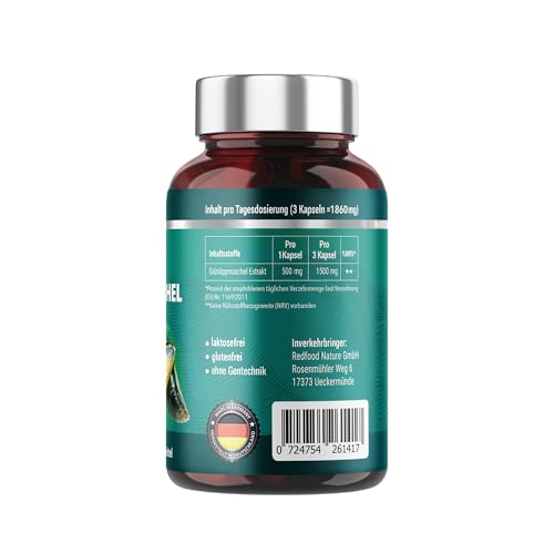 GRÜNLIPPMUSCHEL PREMIUM KAPSELN 1500 MG GRÜNLIPPMUSCHELPULVER PRO PORTION HOCHDOSIERT XXL DOSE 300 KAPSELN 5-3 MONATSVORRAT OHNE MAGNESIUMSTEARATE MADE IN GERMANY VON REDFOOD
